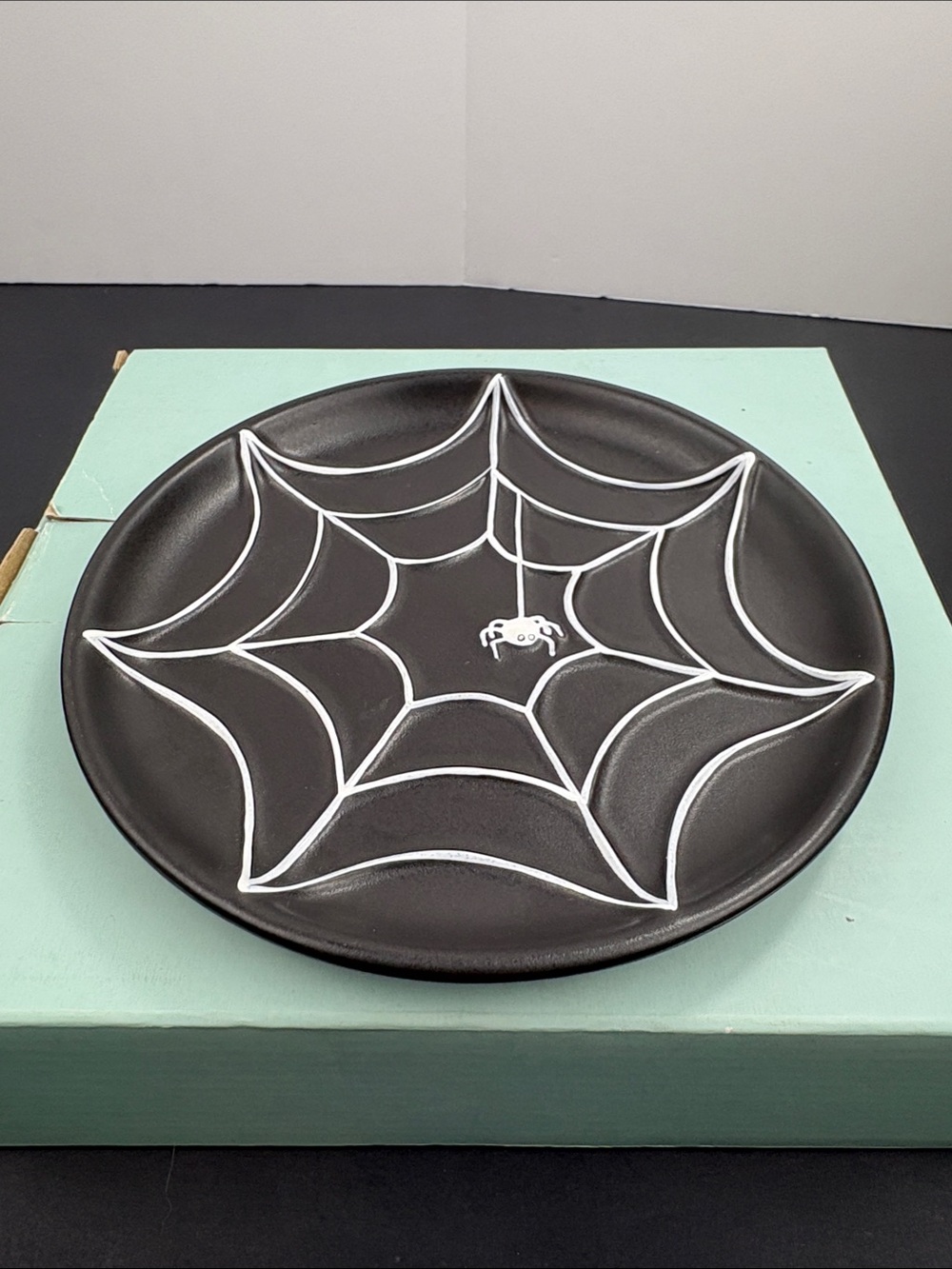 PartyLite Pillar Candle Holder Witch’s Brim Plate Spiderweb Halloween P8974